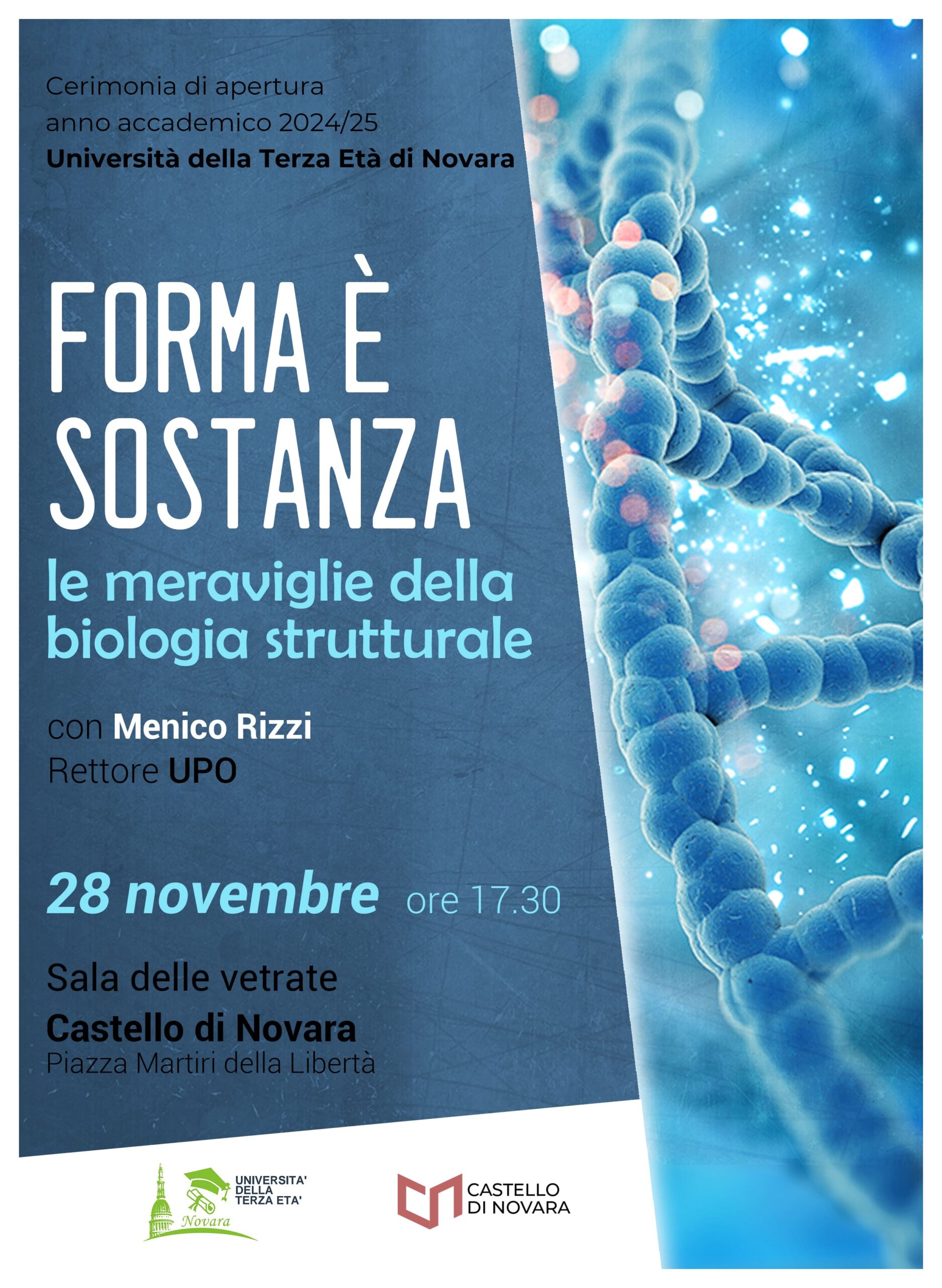 Forma è sostanza. Le meraviglie della biologia strutturale  Cerimonia di apertura anno accademico 2024/2025 dell'Università della terza Età di Novara con Menico Rizzi Rettore UPO